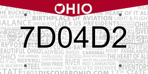 7D04D2 Ohio License Plate