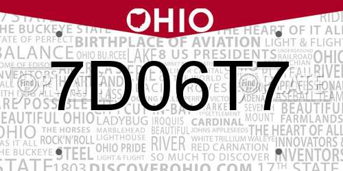 7D06T7 Ohio License Plate