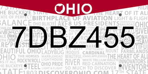 7DBZ455 Ohio License Plate
