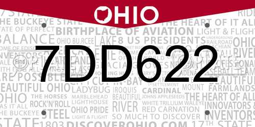 7DD622 Ohio License Plate