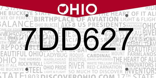 7DD627 Ohio License Plate