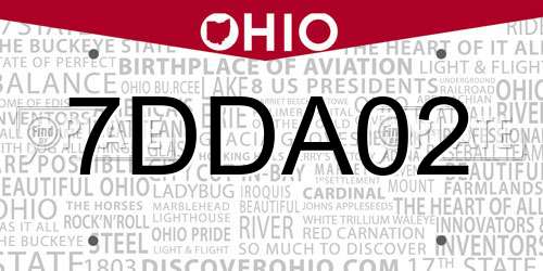 7DDA02 Ohio License Plate