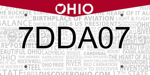 7DDA07 Ohio License Plate