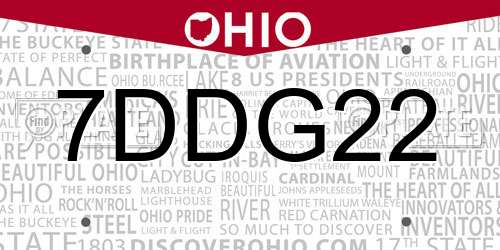 7DDG22 Ohio License Plate