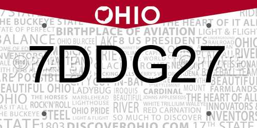 7DDG27 Ohio License Plate