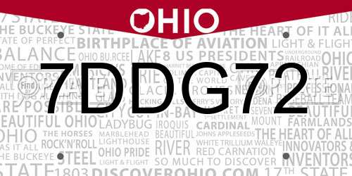 7DDG72 Ohio License Plate