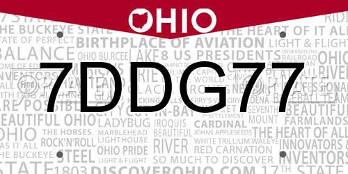 7DDG77 Ohio License Plate