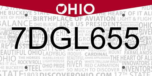 7DGL655 Ohio License Plate