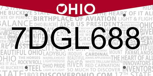 7DGL688 Ohio License Plate