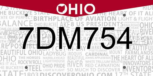 7DM754 Ohio License Plate