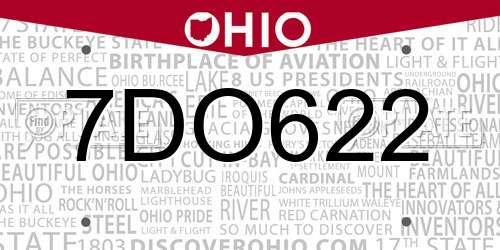 7DO622 Ohio License Plate
