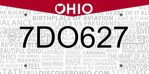 7DO627 Ohio License Plate