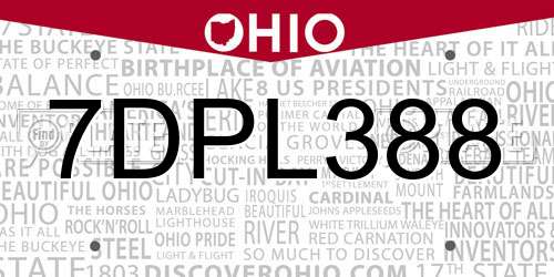 7DPL388 Ohio License Plate