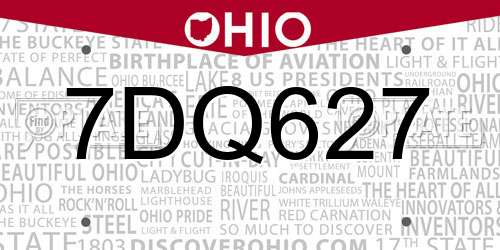 7DQ627 Ohio License Plate