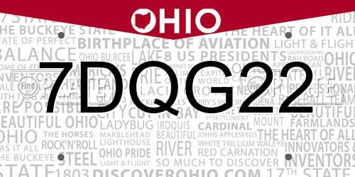 7DQG22 Ohio License Plate
