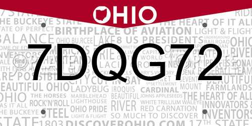 7DQG72 Ohio License Plate