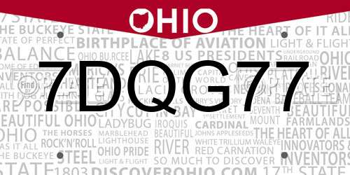 7DQG77 Ohio License Plate