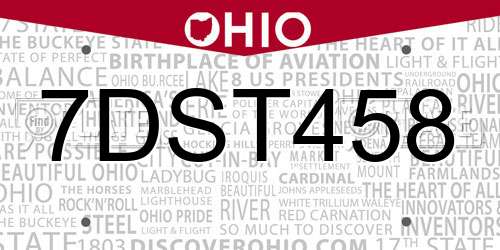7DST458 Ohio License Plate