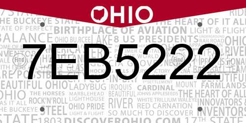 7EB5222 Ohio License Plate