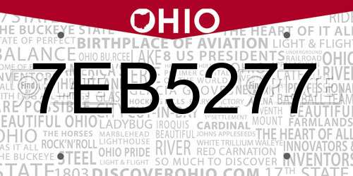 7EB5277 Ohio License Plate