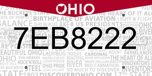 7EB8222 Ohio License Plate