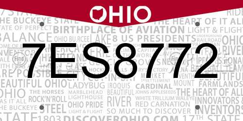 7ES8772 Ohio License Plate