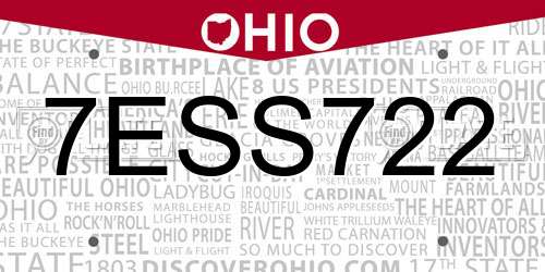 7ESS722 Ohio License Plate