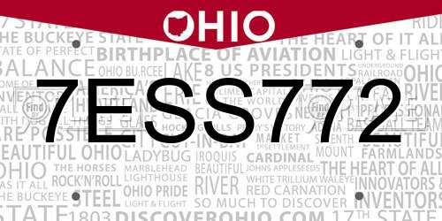 7ESS772 Ohio License Plate