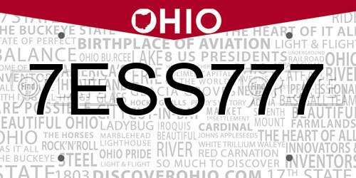 7ESS777 Ohio License Plate