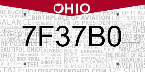 7F37B0 Ohio License Plate