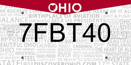7FBT40 Ohio License Plate