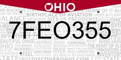 7FEO355 Ohio License Plate