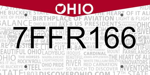 7FFR166 Ohio License Plate