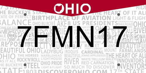 7FMN17 Ohio License Plate