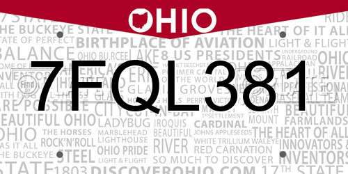 7FQL381 Ohio License Plate