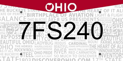 7FS240 Ohio License Plate