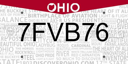 7FVB76 Ohio License Plate