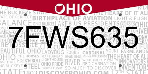7FWS635 Ohio License Plate