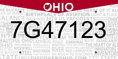 7G47123 Ohio License Plate
