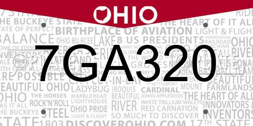 7GA320 Ohio License Plate