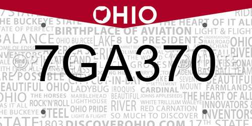 7GA370 Ohio License Plate