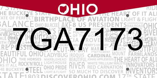 7GA7173 Ohio License Plate