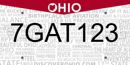 7GAT123 Ohio License Plate