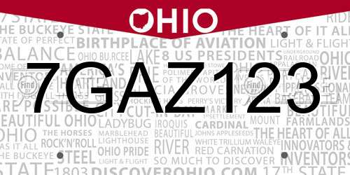 7GAZ123 Ohio License Plate