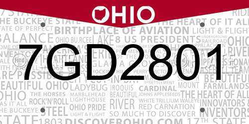 7GD2801 Ohio License Plate