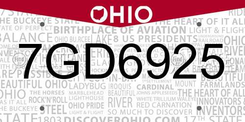 7GD6925 Ohio License Plate