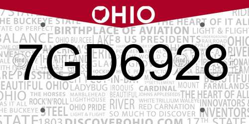 7GD6928 Ohio License Plate
