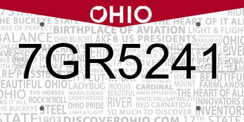 7GR5241 Ohio License Plate