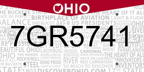 7GR5741 Ohio License Plate