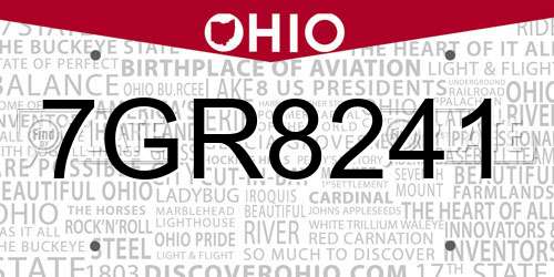 7GR8241 Ohio License Plate